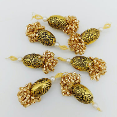 Gold Engraved Flatback Charm Bead, Beaded Tassels Latkan, Indian Latkans